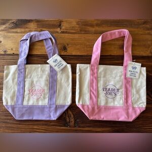 BRAND NEW Trader Joe’s Mini Tote Bag Set Of Two Purple & Pink Pastel Canvas